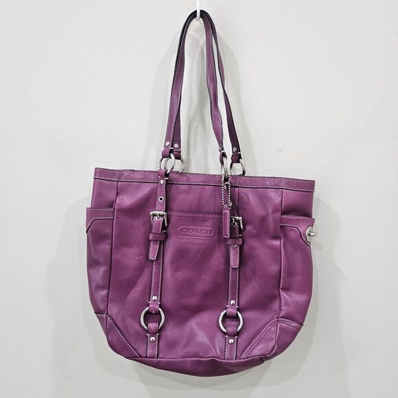 Vintage Coach Gallery Purple Berry Leatherware Tote Bucket Bag Z14699 Casual - Picture 1 of 16
